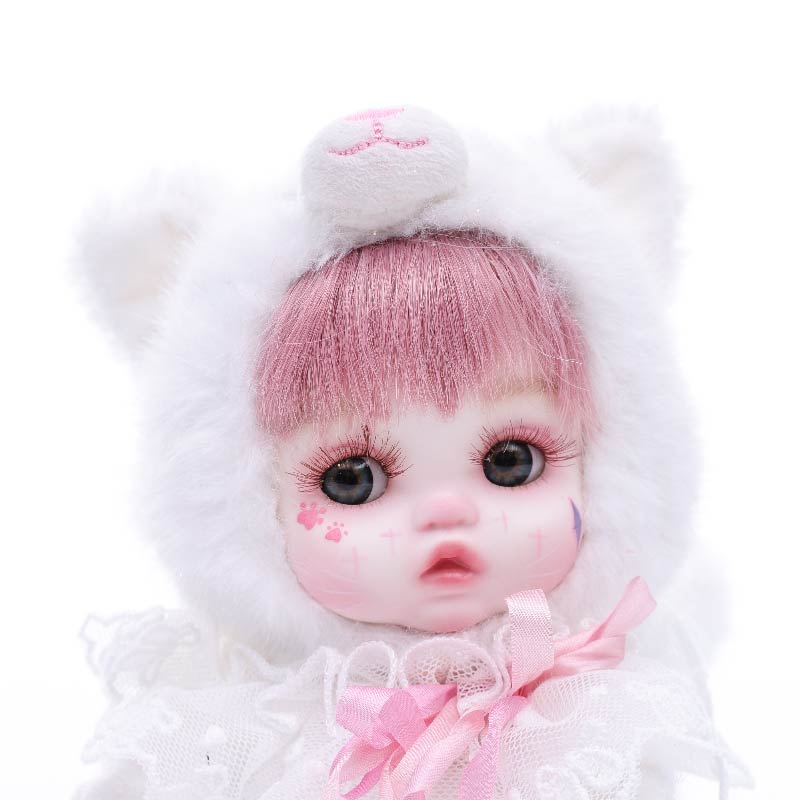8 Inch/20cm High-Quality porcelain Cheeks Plush White Cat Hat Doll - Reborn Doll Australia