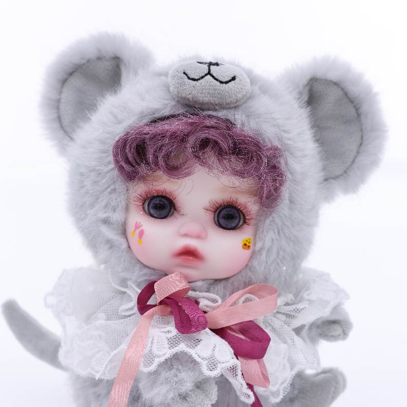 8 Inch/20cm High-Quality porcelain Cheeks Plush Gray Mouse Hat Doll - Reborn Doll Australia