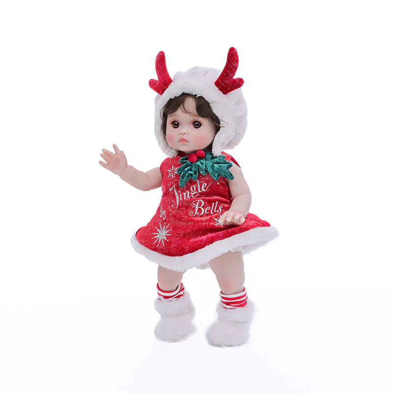 18 Inch/45cm Vinyl Lifelike Reborn Baby Doll in Festive Red Christmas Costume - Reborn Doll Australia