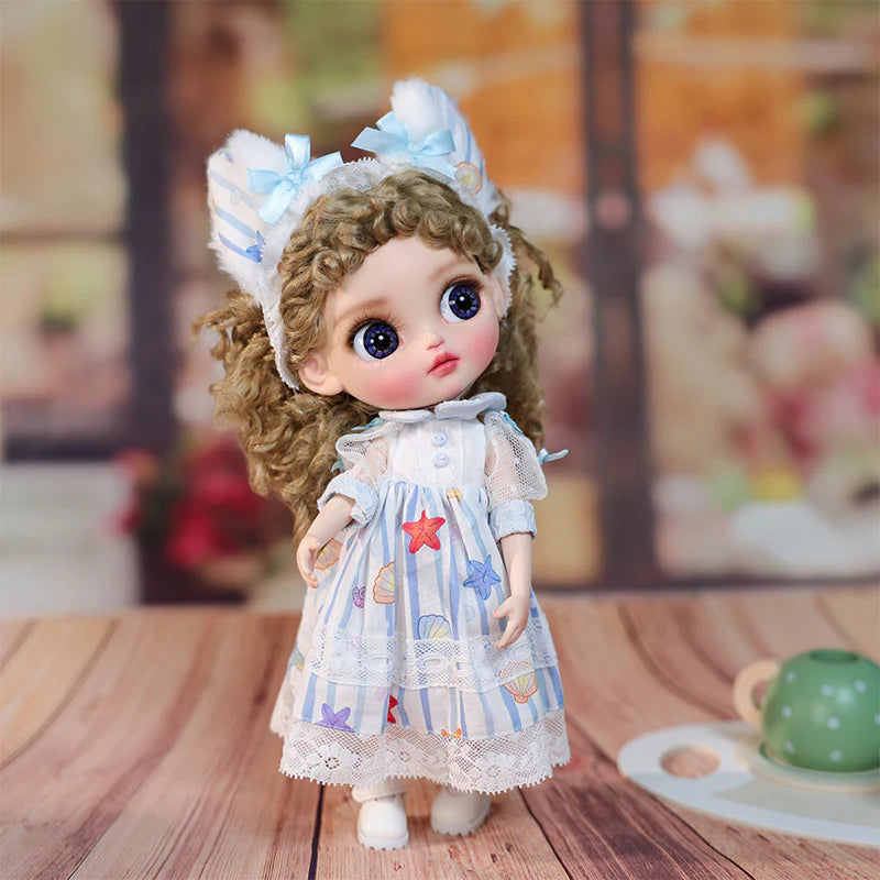 12-inch/30cm Big Eyes Porcelain Doll With Blue and White Dress - Reborn Doll Australia