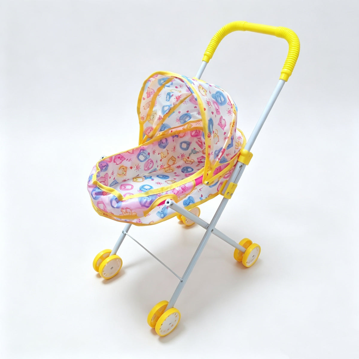 Realistic 4-Wheel Doll Stroller, Adjustable Handle & Canopy Doll Buggy, Safe Toy Stroller for 3+ Years Old Girls