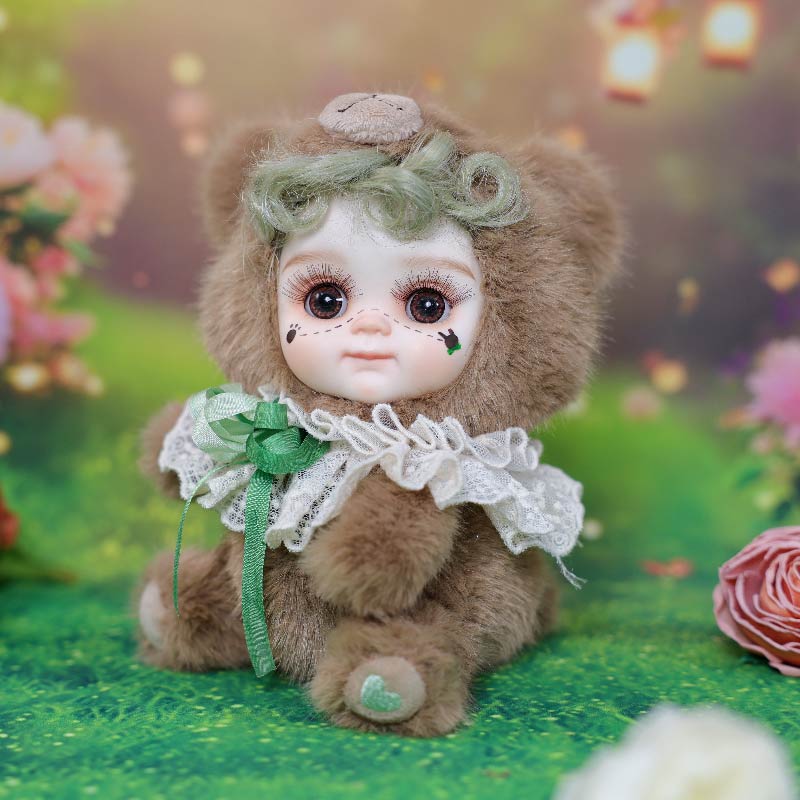 8 Inch/20cm High-Quality porcelain Cheeks Plush Brown Bear Hat Doll. - Reborn Doll Australia