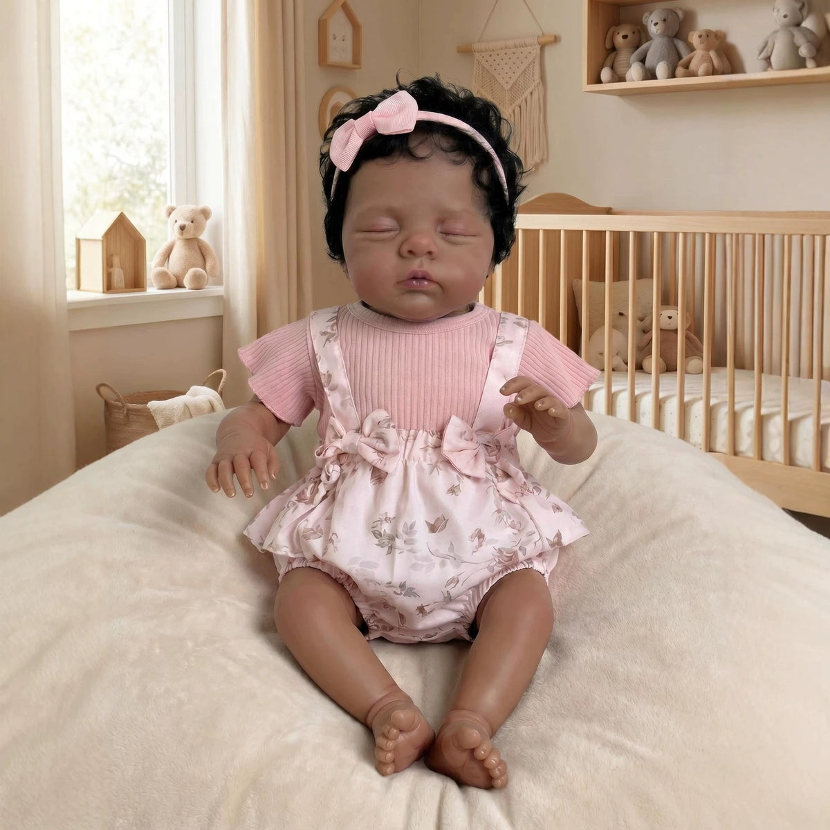 19inch Reborn Baby Doll Dark Skin Veins Hand Painted Soft Cloth Body Realistic Doll for Collectors