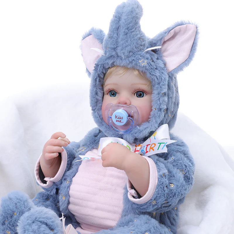 20-Inch Full-body vinyl rebirth doll, dressed in a blue elephant costume - Reborn Doll Australia