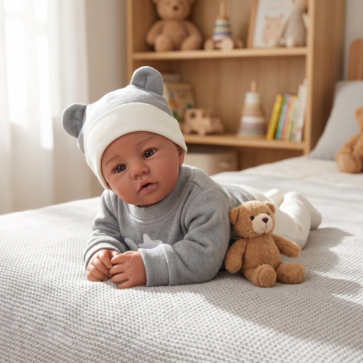 19inch Lifelike Reborn Doll Abigail Dark Skin Tone Soft cloth Body Touch Cuddly 3D Painted Skin Visible Veins Collectible Doll