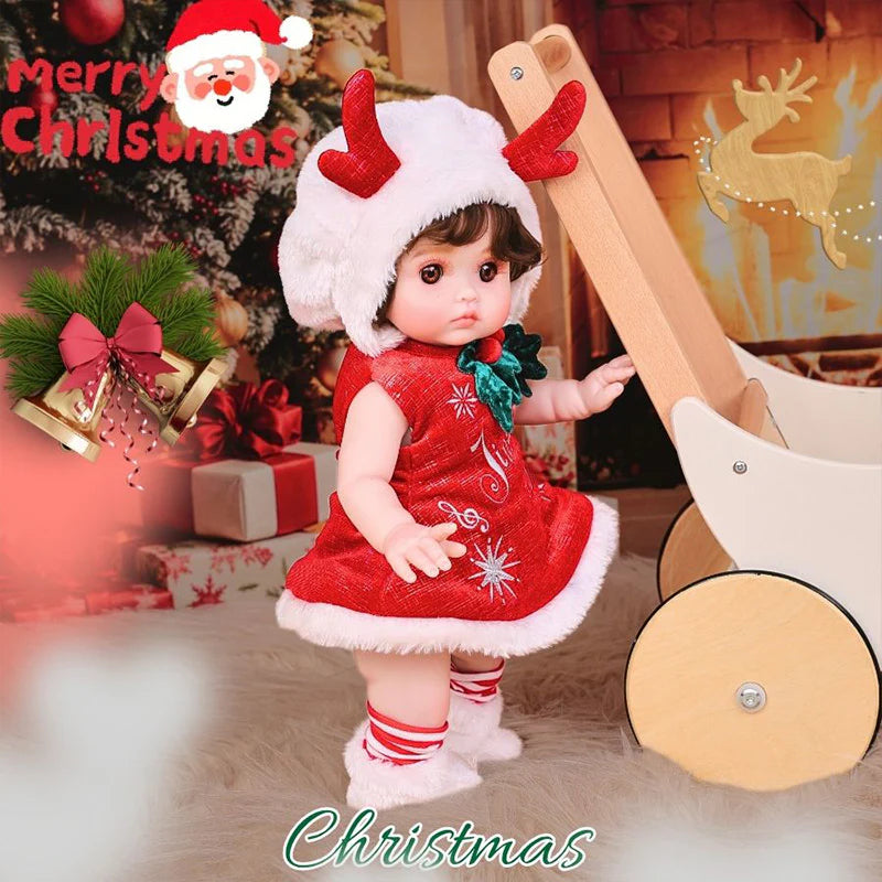 18 Inch/45cm Vinyl Lifelike Reborn Baby Doll in Festive Red Christmas Costume - Reborn Doll Australia