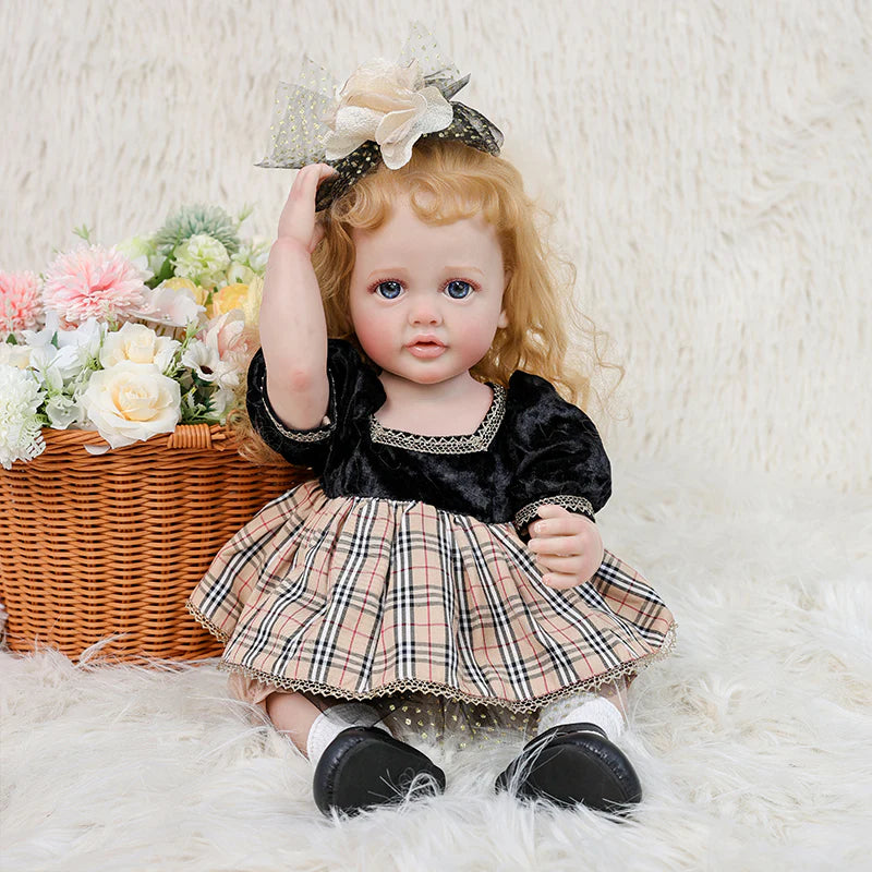 22-inch/55cm Retro Plaid dress enamel doll - Reborn Doll Australia
