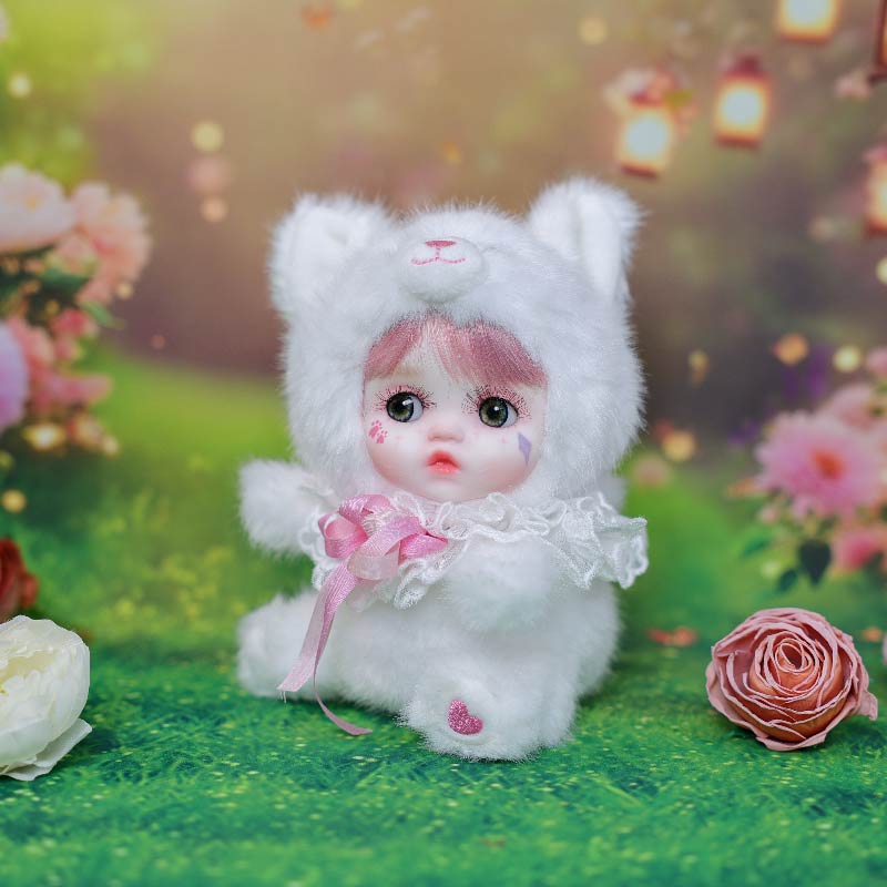 8 Inch/20cm High-Quality porcelain Cheeks Plush White Cat Hat Doll - Reborn Doll Australia