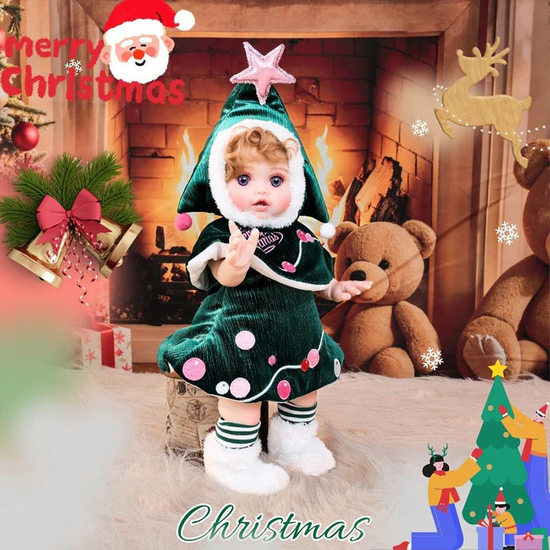 18 Inch/45cm Vinyl Lifelike Reborn Baby Doll in Festive Green Christmas Costume - Reborn Doll Australia