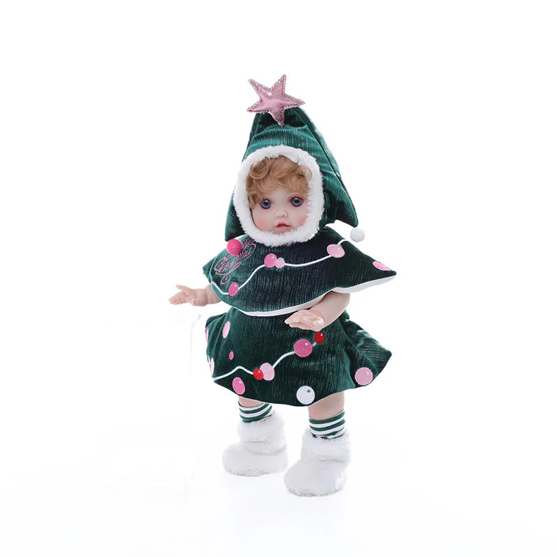 18 Inch/45cm Vinyl Lifelike Reborn Baby Doll in Festive Green Christmas Costume - Reborn Doll Australia