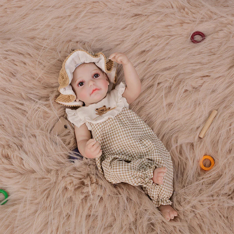 12-Inch/30cm Full Vinyl Reborn Doll with Light Brown Woven Bucket Hat - Reborn Doll Australia