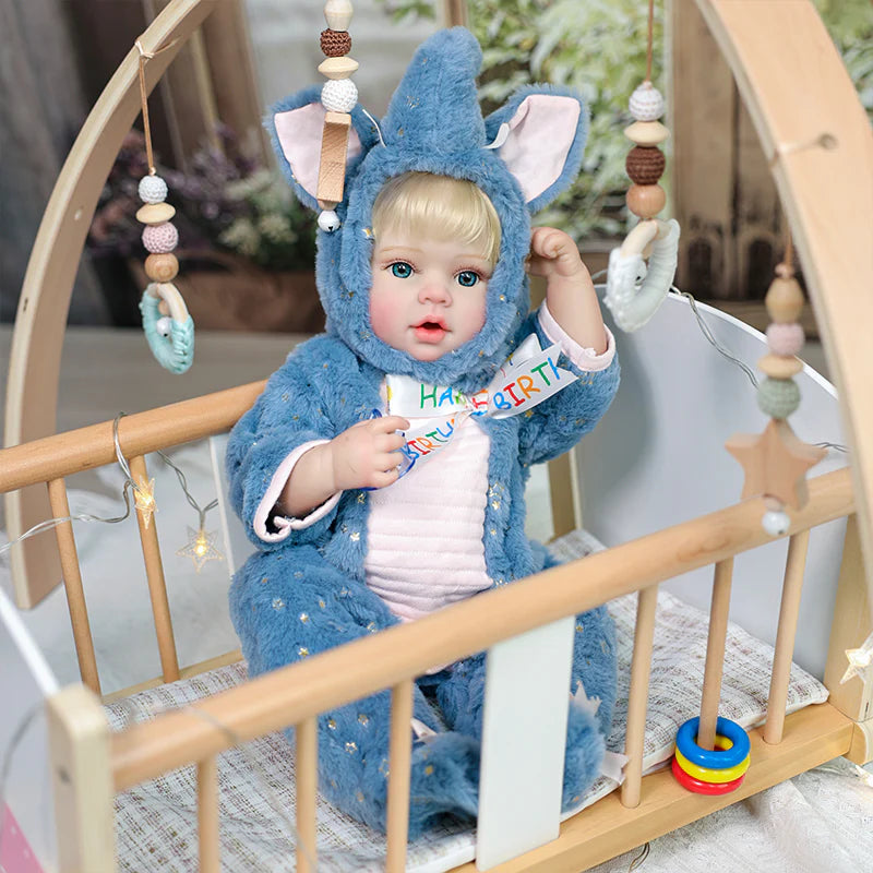 20-Inch Full-body vinyl rebirth doll, dressed in a blue elephant costume - Reborn Doll Australia