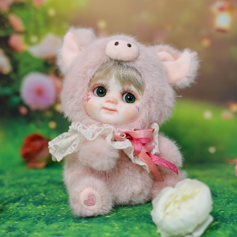 8 Inch/20cm High-Quality porcelain Cheeks Plush Pink Pig Hat Doll - Reborn Doll Australia