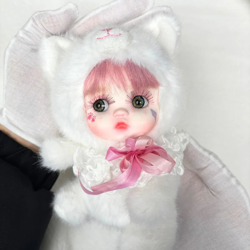 8 Inch/20cm High-Quality porcelain Cheeks Plush White Cat Hat Doll - Reborn Doll Australia