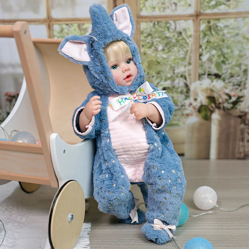 20-Inch Full-body vinyl rebirth doll, dressed in a blue elephant costume - Reborn Doll Australia