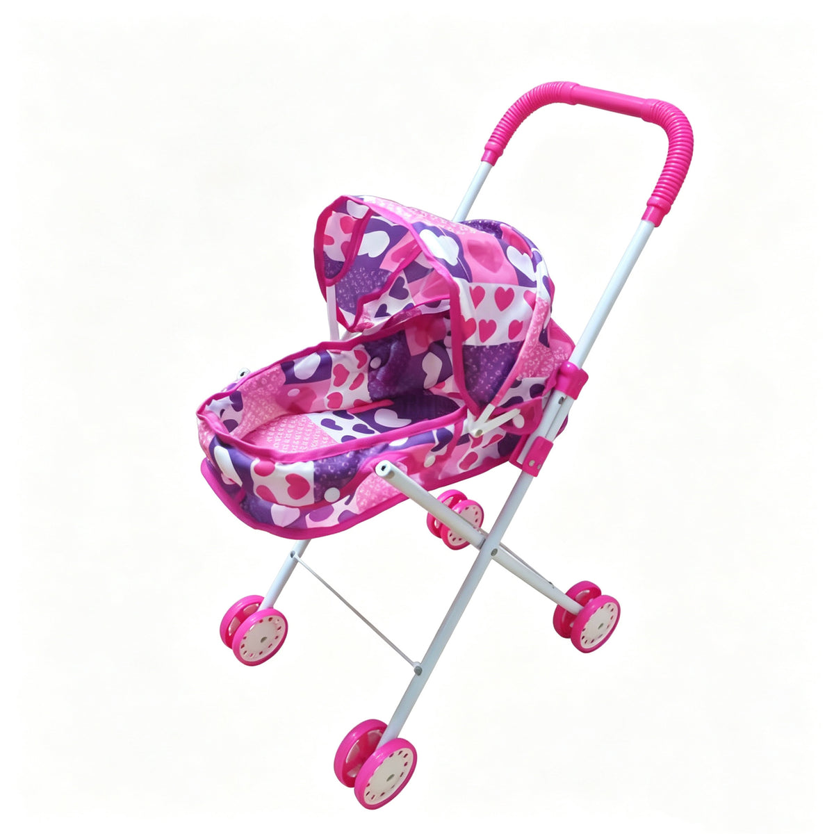 Realistic 4-Wheel Doll Stroller, Adjustable Handle & Canopy Doll Buggy, Safe Toy Stroller for 3+ Years Old Girls