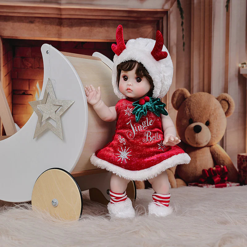 18 Inch/45cm Vinyl Lifelike Reborn Baby Doll in Festive Red Christmas Costume - Reborn Doll Australia