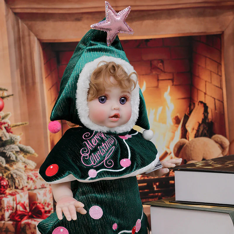 18 Inch/45cm Vinyl Lifelike Reborn Baby Doll in Festive Green Christmas Costume - Reborn Doll Australia