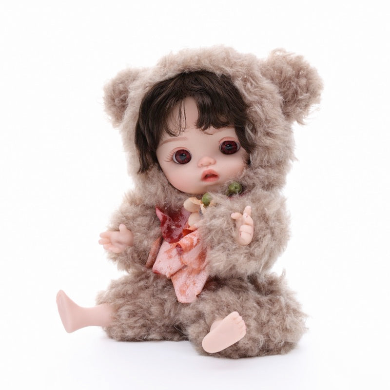 Mini Plush Baby Doll 10 inch/25cm in Fuzzy Sheep Hoodie with Floral Bow Accent Name Coco - Reborn Doll Australia
