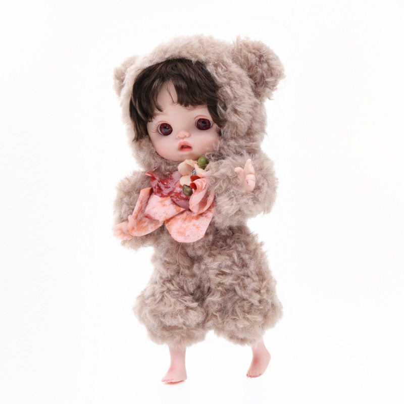 Mini Plush Baby Doll 10 inch/25cm in Fuzzy Sheep Hoodie with Floral Bow Accent Name Coco - Reborn Doll Australia