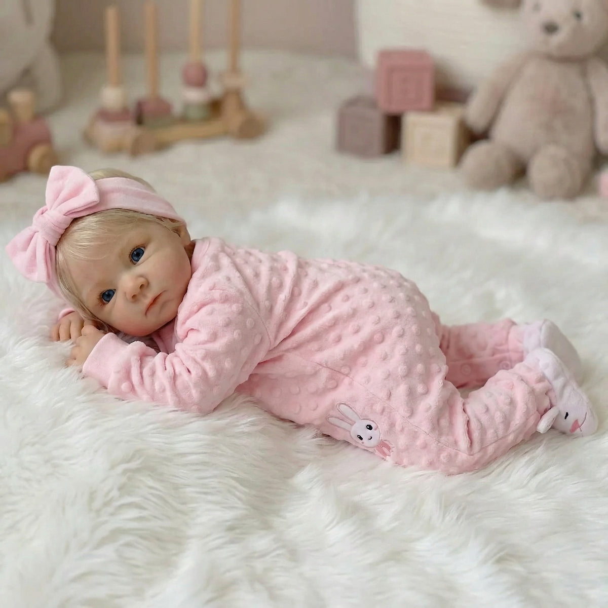 18 inch pink rabbit jumpsuit Bettie full vinyl reborn doll