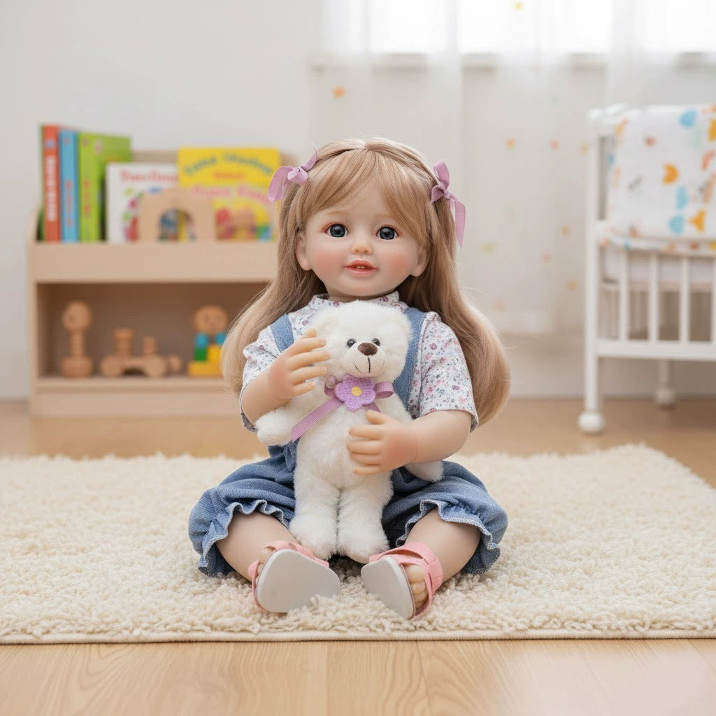 22 inch/55cm New Reborn Doll Simulation Baby Doll Toy Full Vinyl Lifelike Reborn Baby Dolls With Long Hair