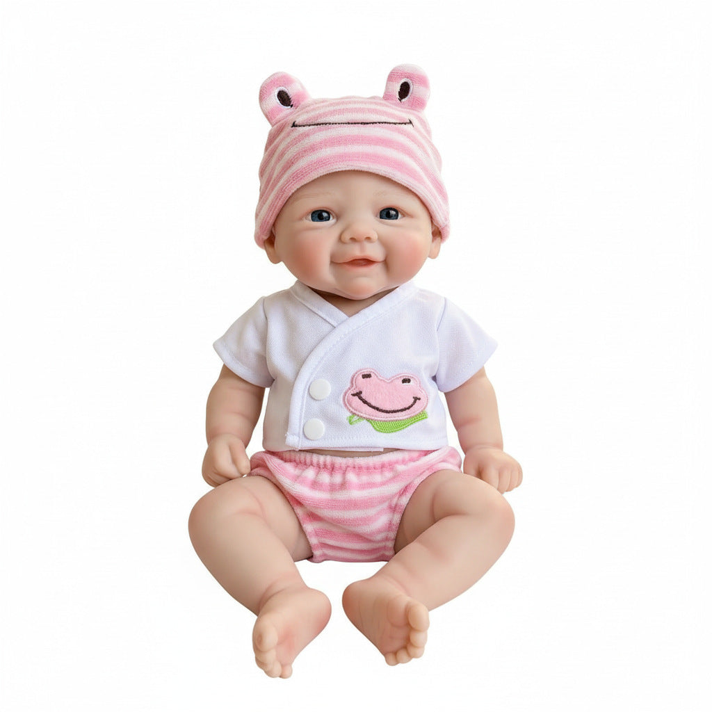 12 inch solid silicone reborn doll with pink frog hat simulation toy doll as a gift