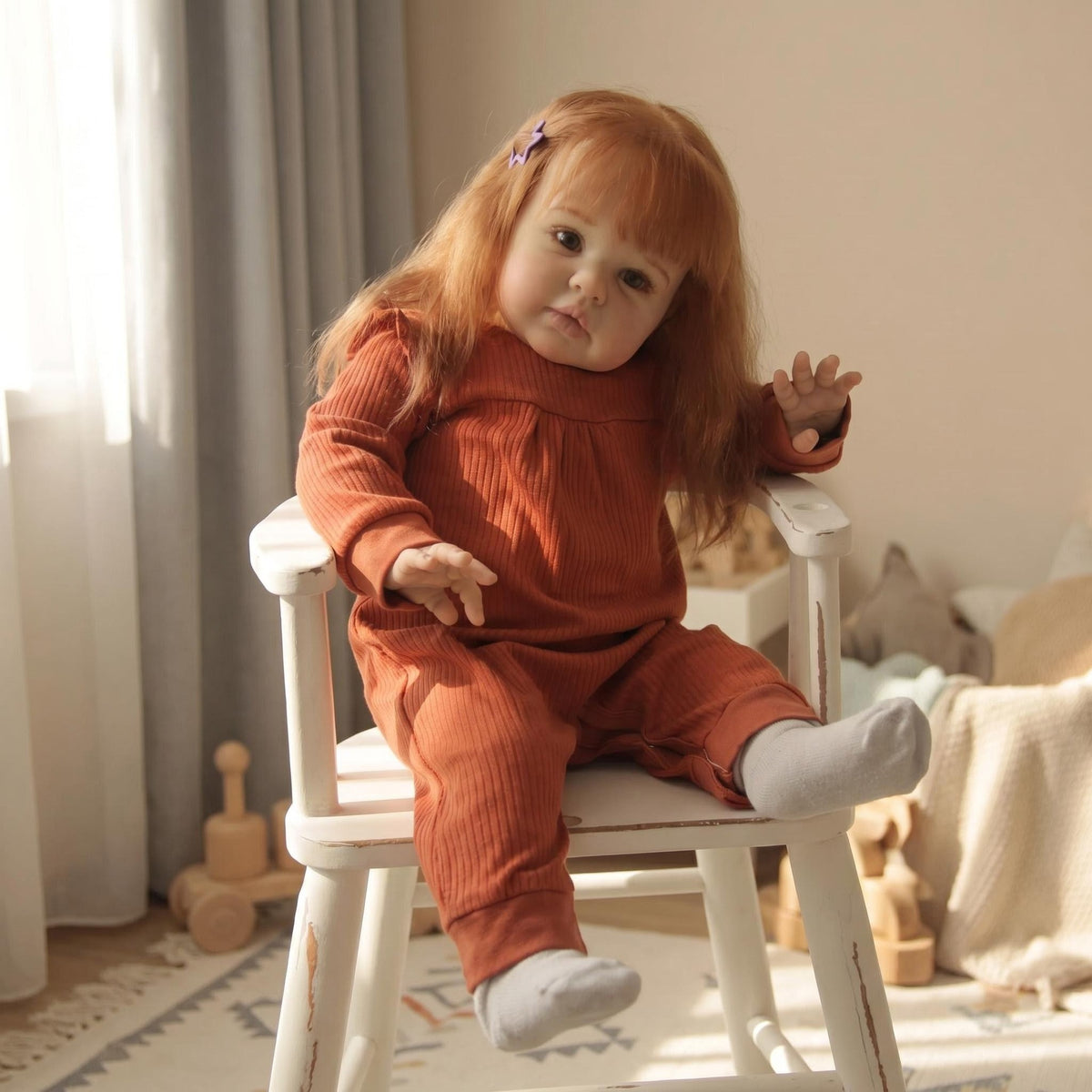 24 Inch Lifelike Fashion Reborn Girl Doll with cloth body, Blonde Curly Hair, Ideal Birthday/Thanksgiving/Christmas Gift