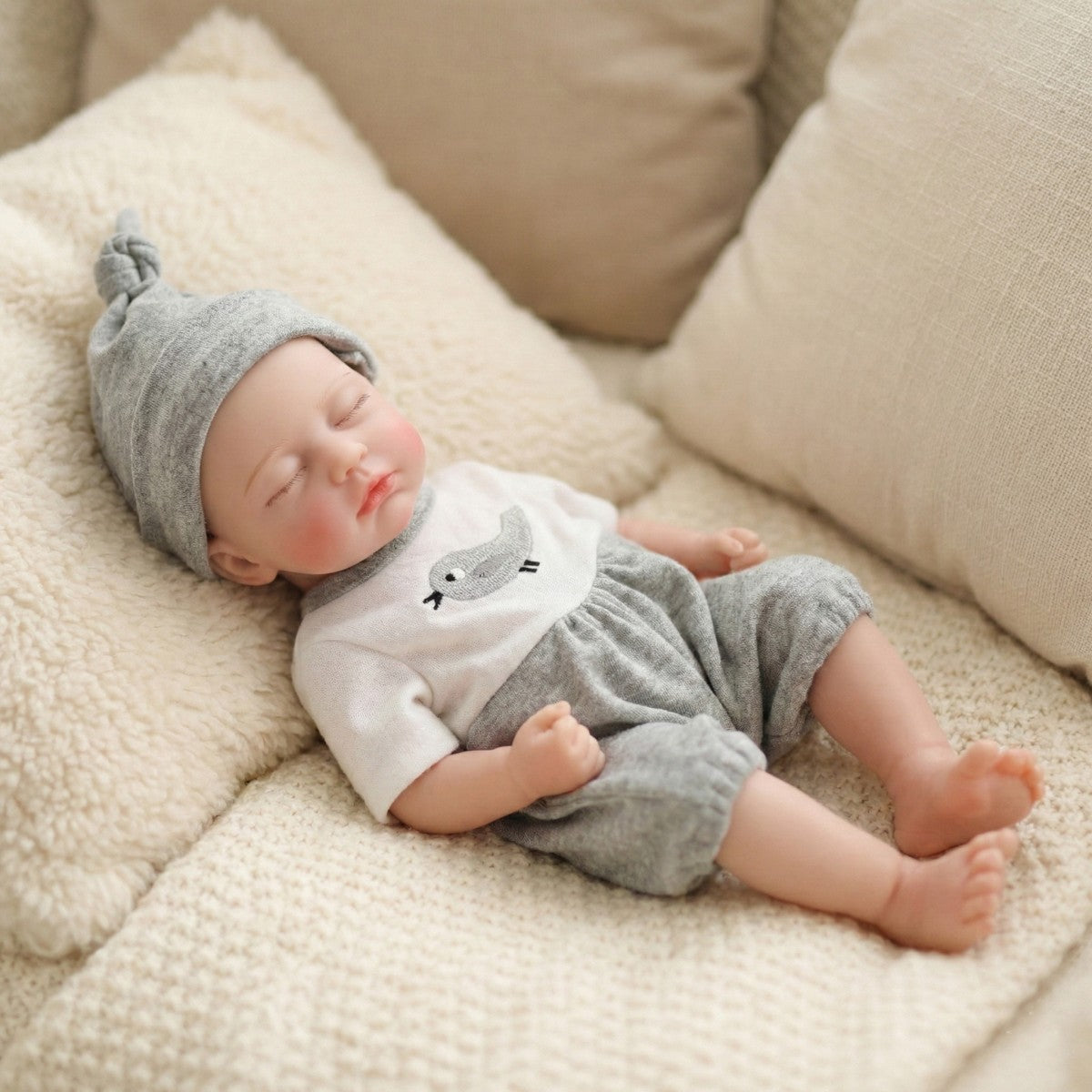 12 inch 30CM Full silicone reincarnation doll with real touch, closed eyes, stretchable bald head, simulated baby