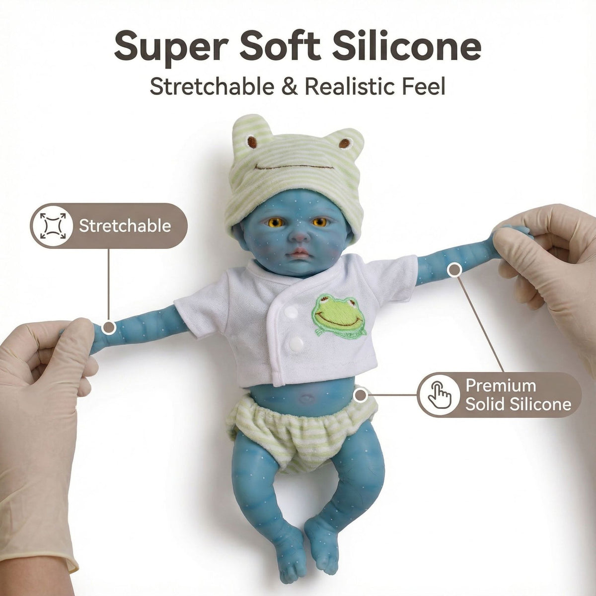 12 inch green striped frog hat fairy avatar solid silicone reincarnation doll for children's Christmas gift