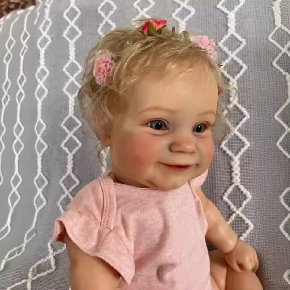 50CM Reborn Doll Cloth Body Cute Girl with Rooted Blonde Hair Soft Body Doll for gifts