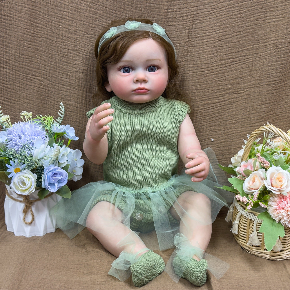 22 Inch Full‑Vinyl Lifelike Reborn Doll, Delicate Lace‑edged Clothing, Cherished Heirloom Keepsake for Birthday and Holiday Seasons