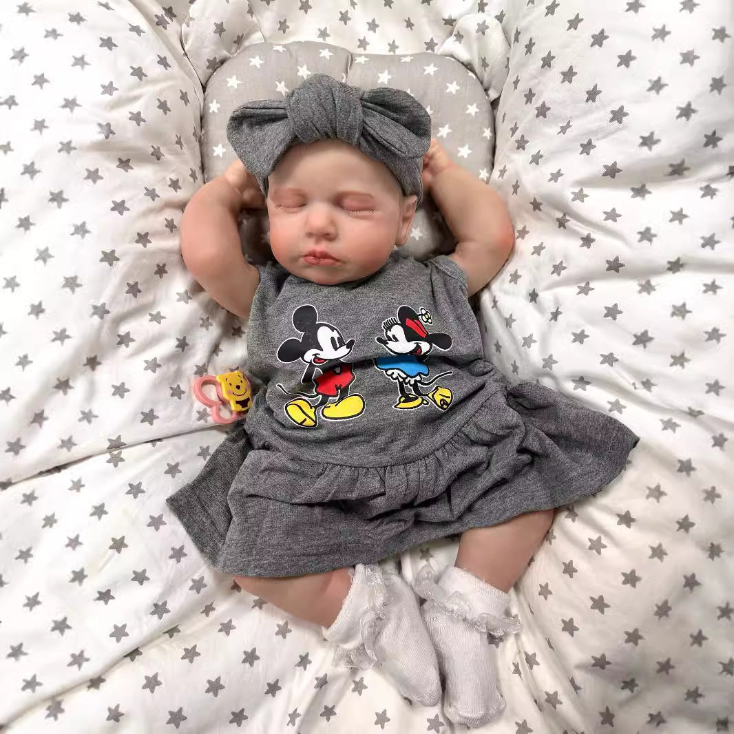 19 Inch Realistic Reborn Baby Doll with Cloth Body 3D Vein Skin Handcrafted Newborn Doll Gift Toy for Little Girls Collectors