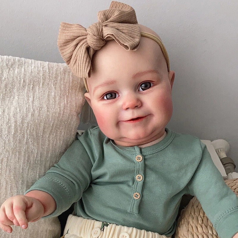 20 Inch Full-Vinyl Happy Reborn Girl Doll, Cute Knotted Bow Headband, Timeless Keepsake for Birthdays and Holiday Gift Seasons