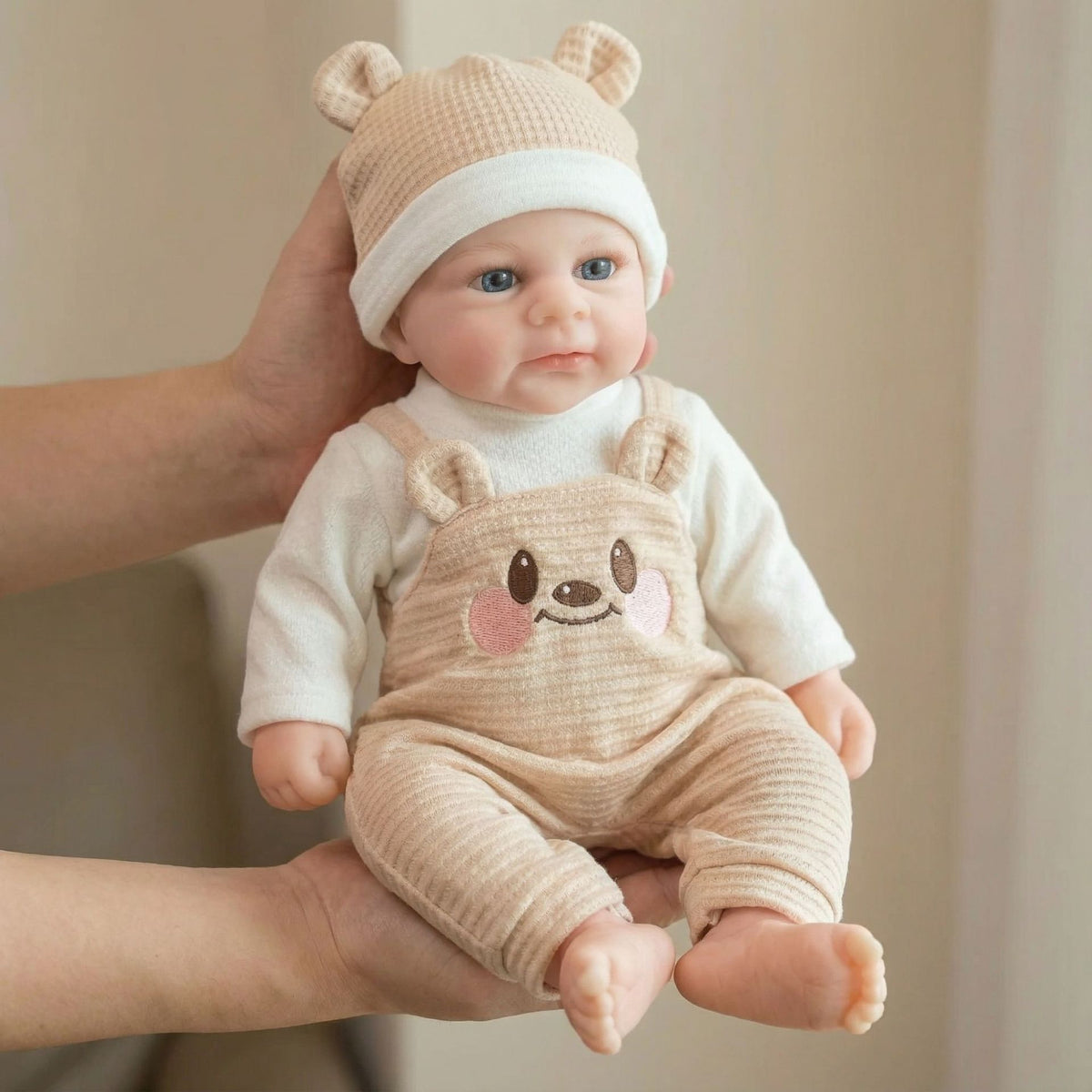 12 inch light colored teddy bear overalls solid silicone reborn doll