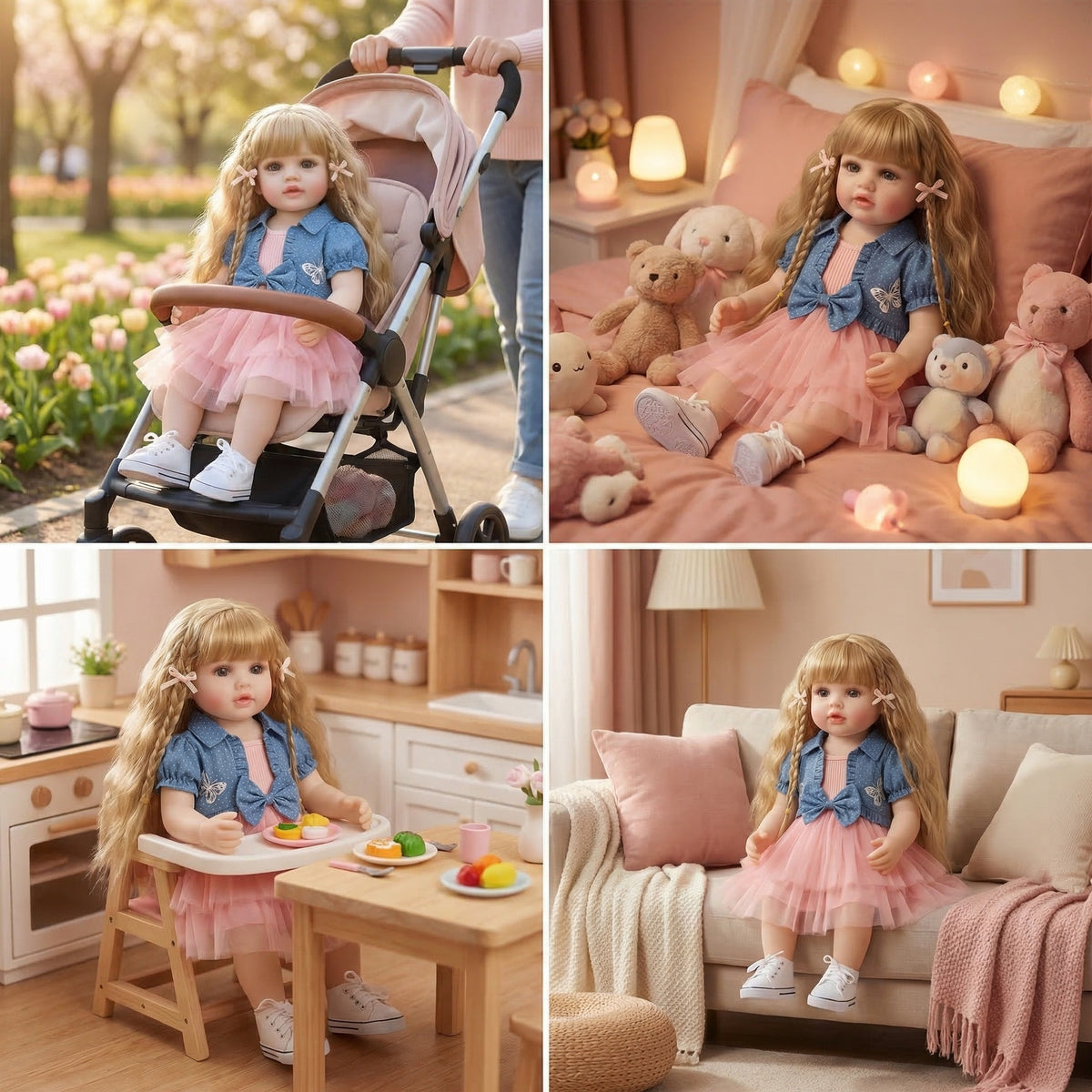 55 CM 22 Inch Lifelike Realistic Soft Vinyl Reborn Baby Girl Doll Betty Long Hair Princess Toddler Bebe Christmas Gift Child