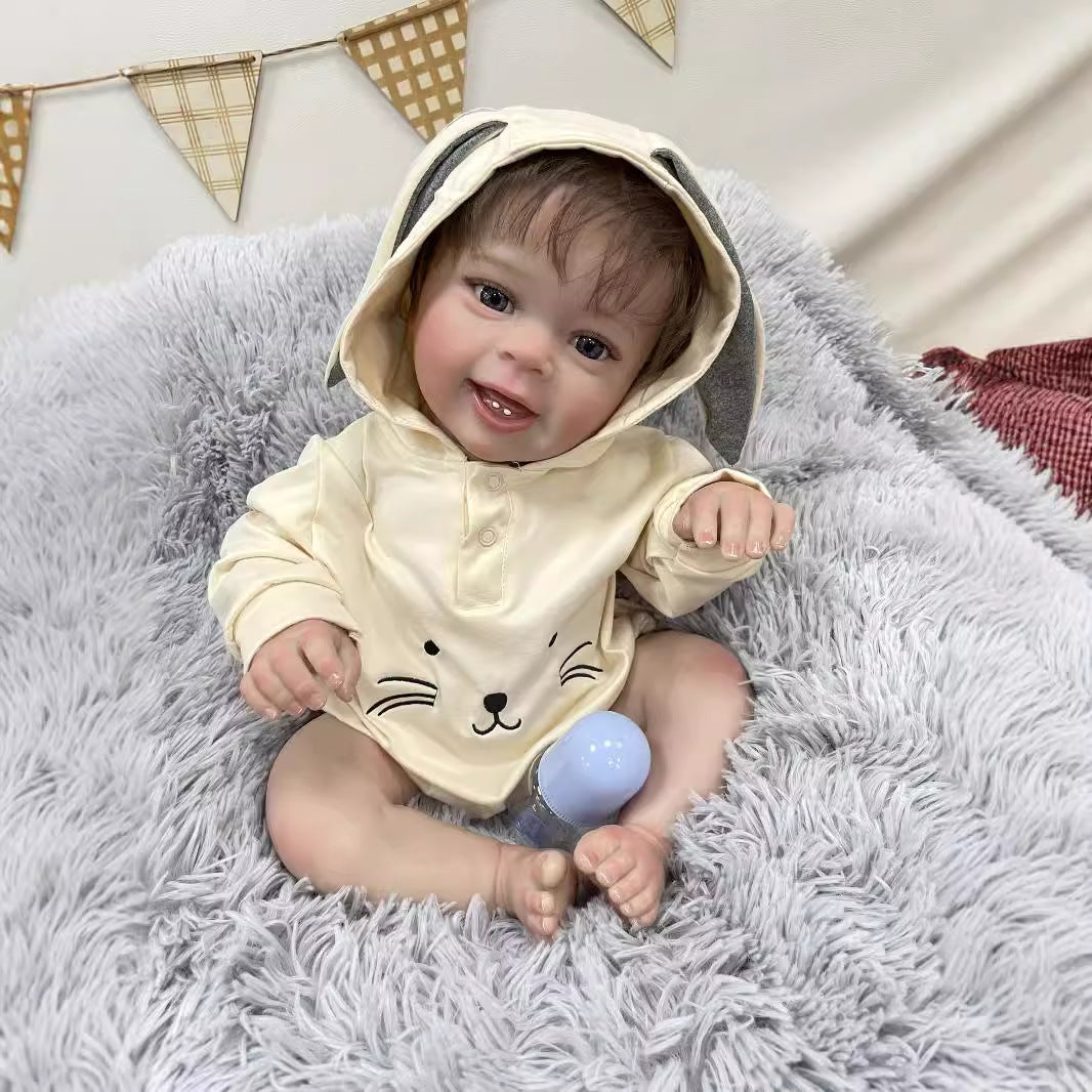 23 Inch Real Life Reborn Baby Doll with Cloth Body True-to-Life 3D Skin Handmade Newborn Style Doll Toy for Girls