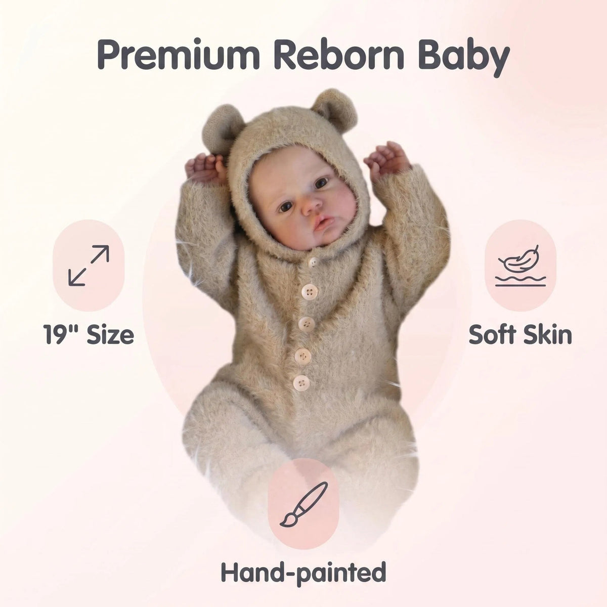 19 inch with Cloth Body Bear Ear Hooded Onesie, Companion Toy, Unique Gift Option For Birthday Parties & Seasonal Western Holidays