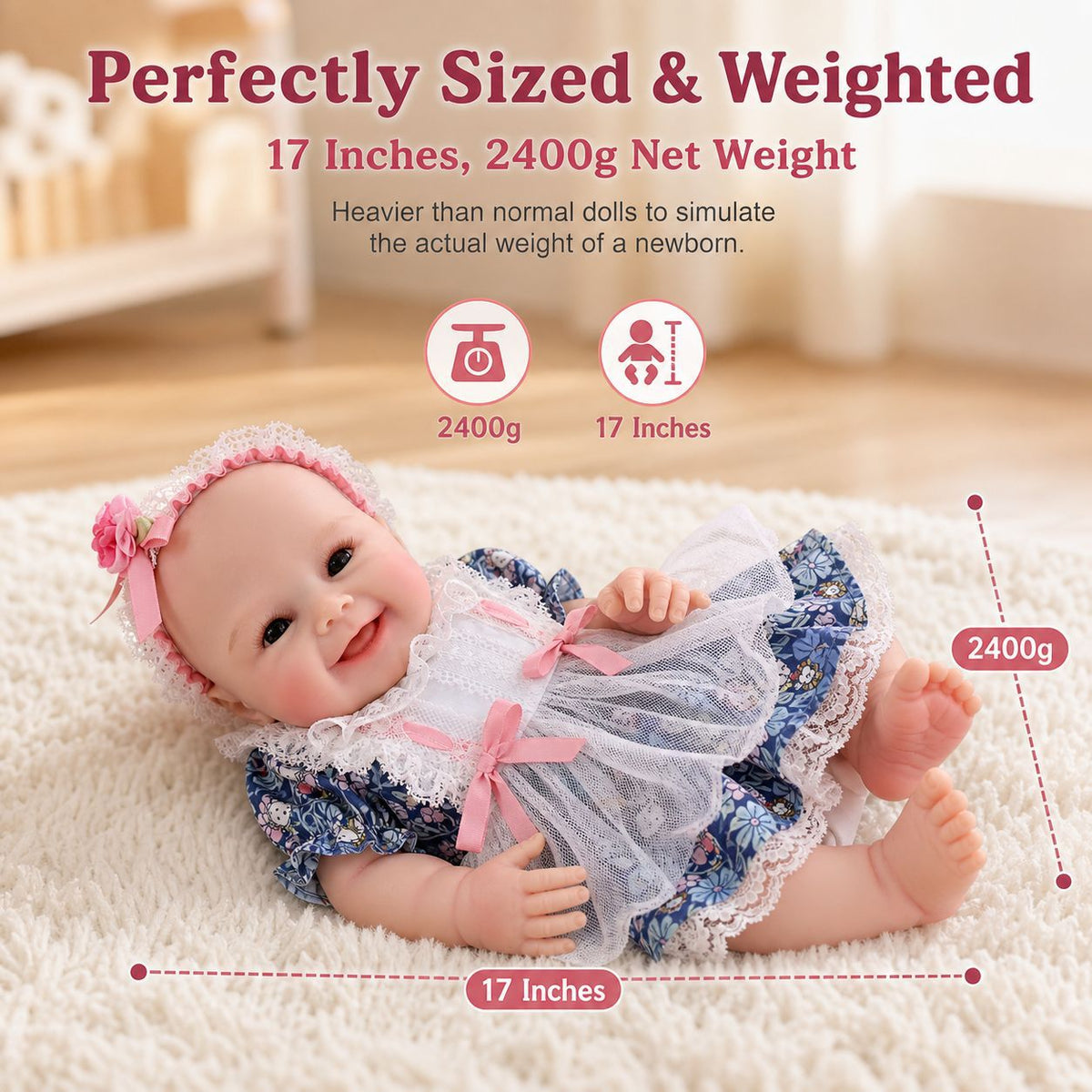17 inch Reborn Baby Dolls Lovely Full Solid Silicone Baby Realistic Newborn Dolls Toy Xmas Gift