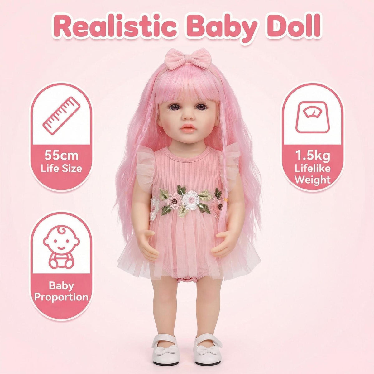 22inch Betty Full Body Vinyl Reborn Doll Lifelike Pink Curly Hair Girl Realistic 3D Skin with Visible Veins Handmade doll