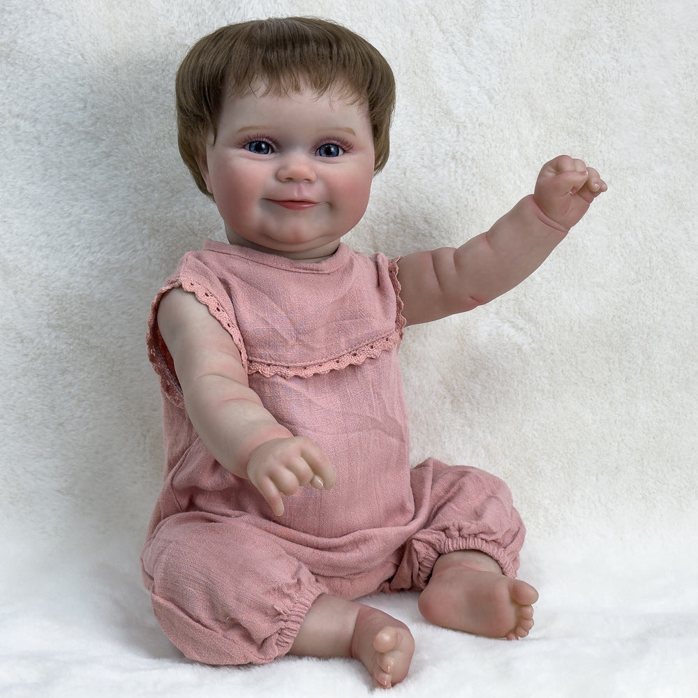 Hyper Realistic 20 Inch Full-Vinyl Collectible Doll, Short Brown Hair & Sparkling Blue Eyes, Companion Toy for Play and Home Display