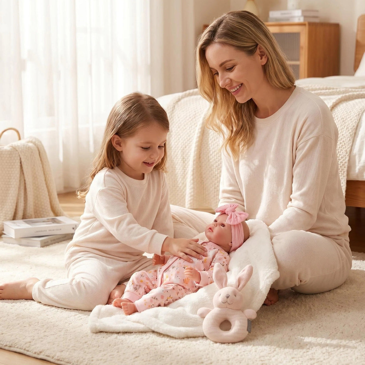 Soft Touch 19 inch with Full Vinyl Body Reborn Doll Floral Rabbit Print Zipper Jumpsuit Complete Cute Outfit For Pretend Play & Interior Decor