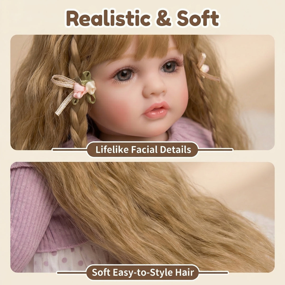 22 inch light purple long sleeved shawl Betty simulation Soft Vinyl reincarnation doll reborn doll