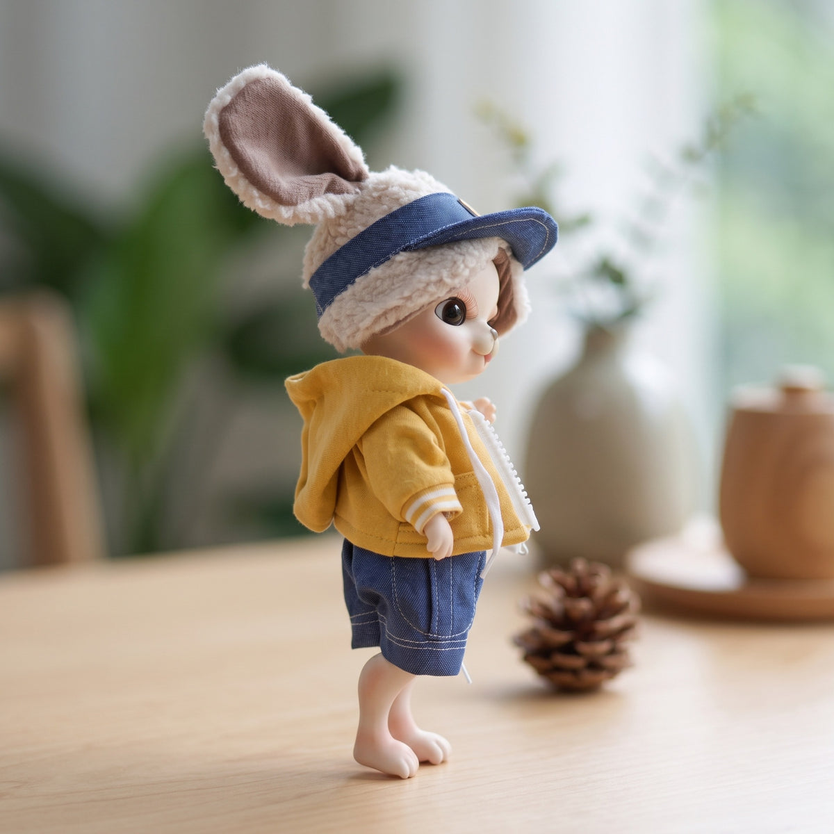 10 inch Cute Animal with Full Ceramic Ball Joint Body with Fluffy Ear Hat Reborn baby doll.Outfit Collectible Decor Gift