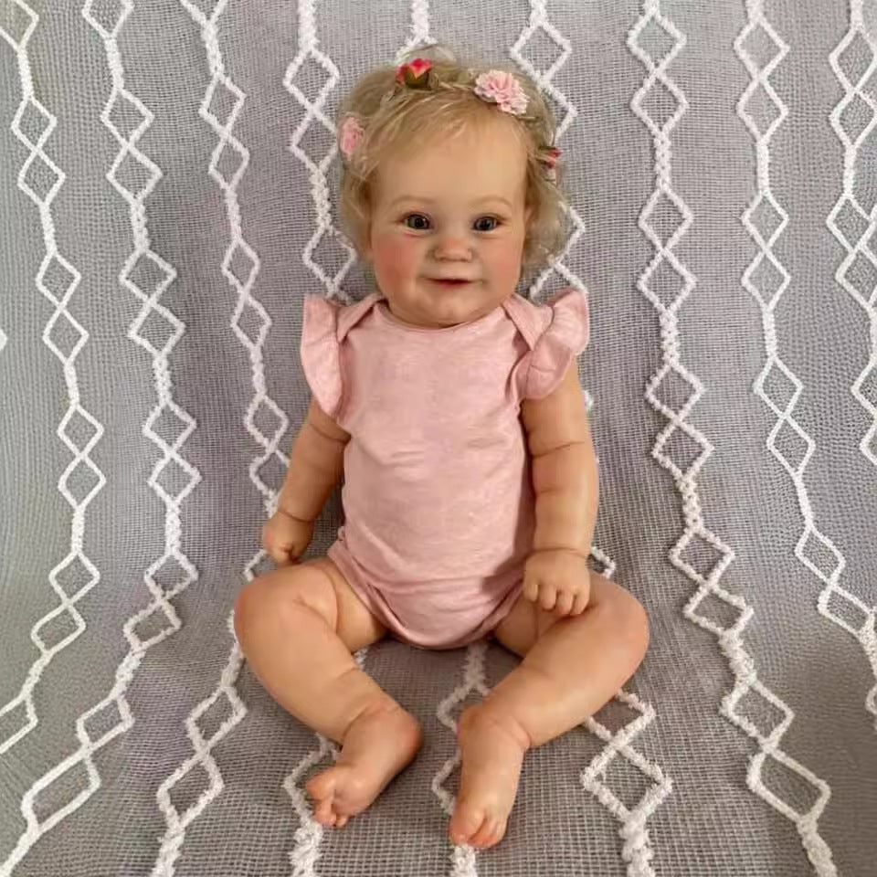 50CM Reborn Doll Cloth Body Cute Girl with Rooted Blonde Hair Soft Body Doll for gifts