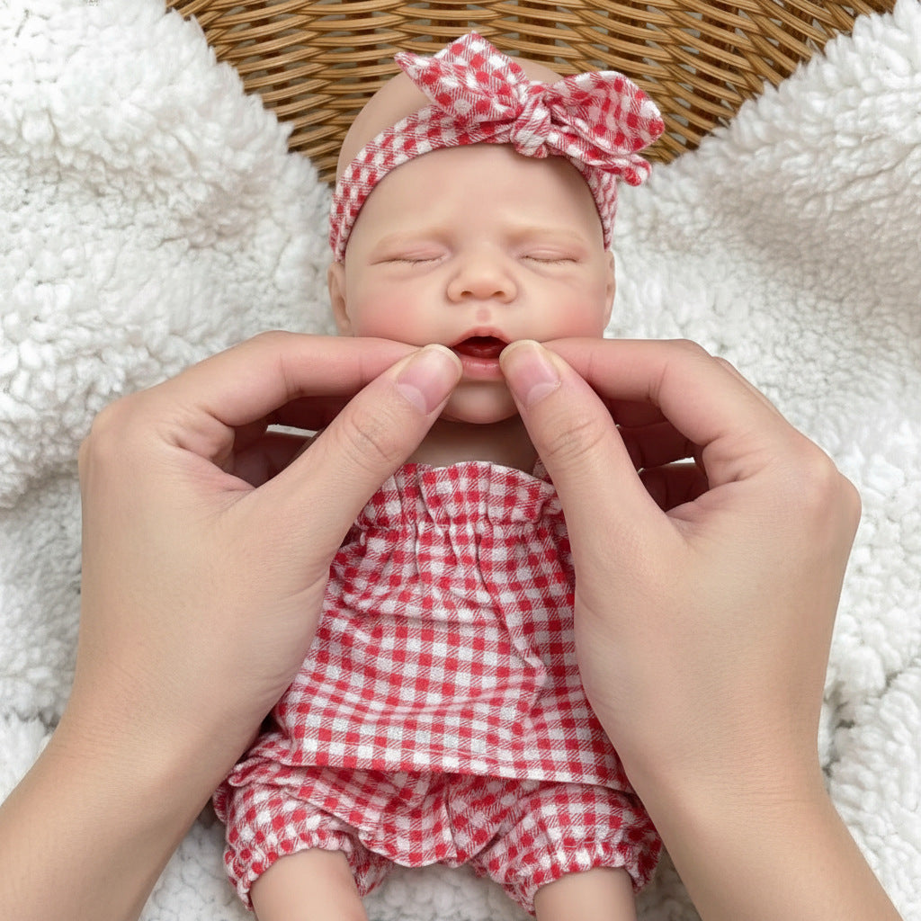12 inch solid silicone Reborn Doll   pink grid pascale simulation toy doll