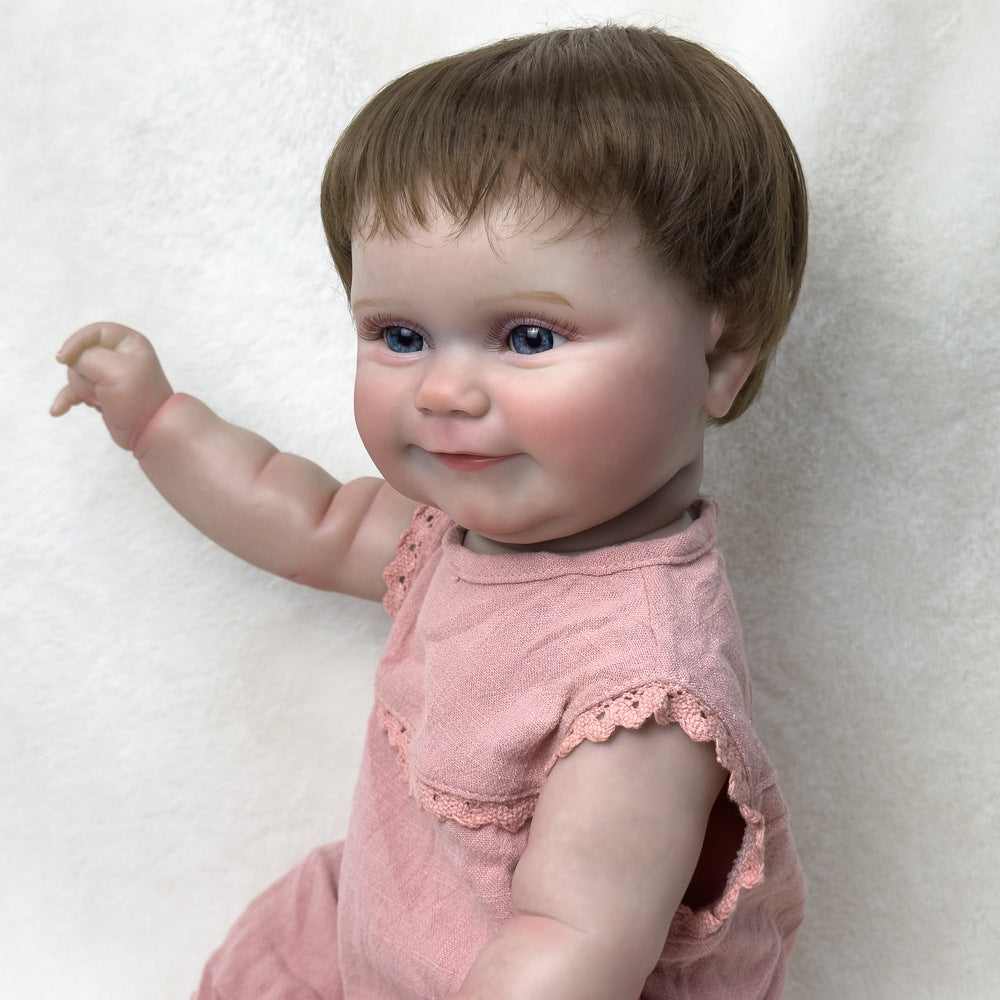 Hyper Realistic 20 Inch Full-Vinyl Collectible Doll, Short Brown Hair & Sparkling Blue Eyes, Companion Toy for Play and Home Display