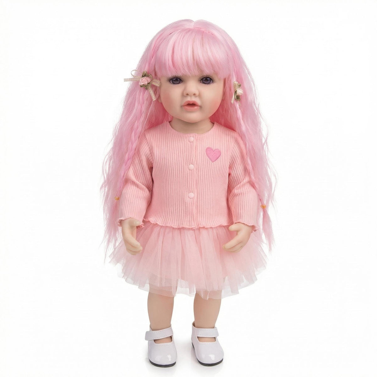 55CM Full Body Vinyl Betty Reborn Toddler Standable Lifelike Doll with Pink Hair with 3D Painted Veins Realistic Baby Dolls