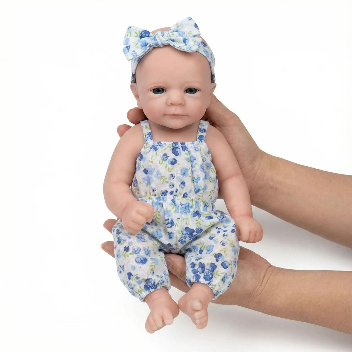 12 inch blue floral suspender jumpsuit, solid silicone reincarnation doll, giving children Christmas gifts