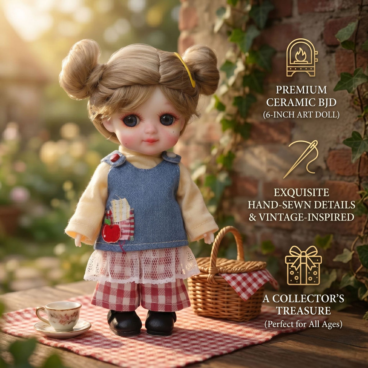 6 inch Mini with Full ceramic Body, Handmade Clothes Tabletop Ornament For Doll Collectors